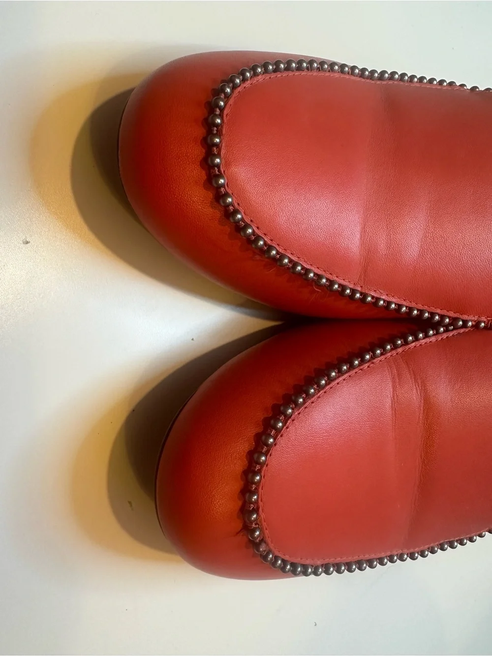 Coach tangerine Leather Stud-Trim Slip-On Loafers